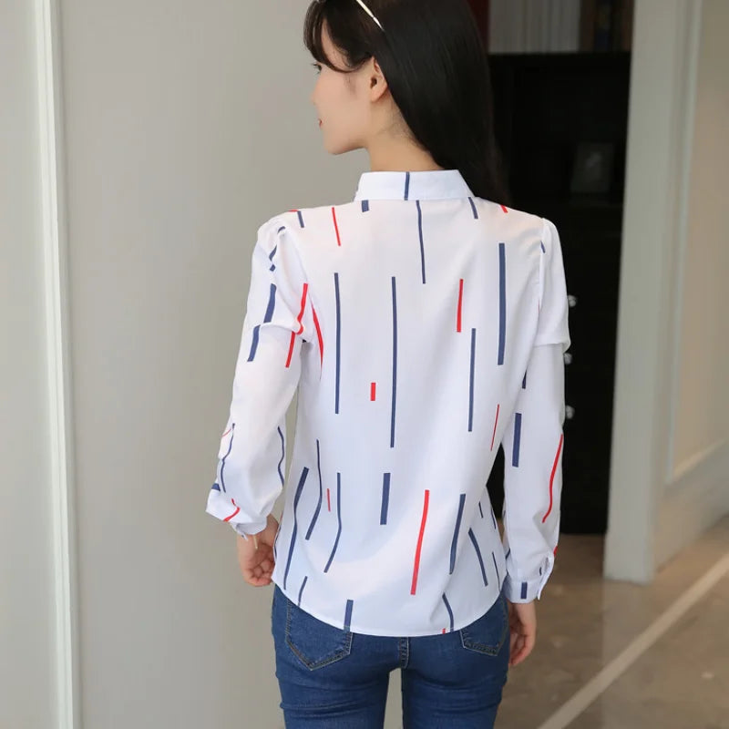 Stripe Women Blouse Fashion Standing Collar Women's Shirt Long Sleeved