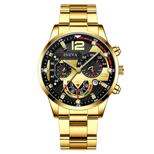 GENEVA Men's Creative  Six-Pin Watch Alloy Steel Band Quartz Watch Men