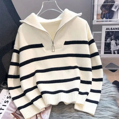 Sweater pullover women Spring and Autumn underwear New zipper stripe