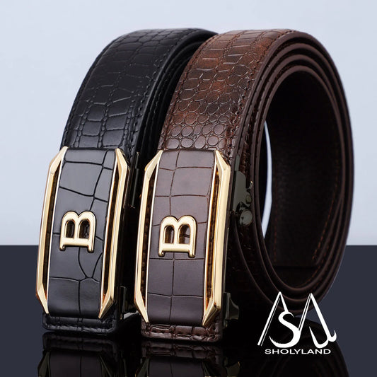 Hot Selling High Crocodile Pattern Alloy Letter Automatic Buckle Belt