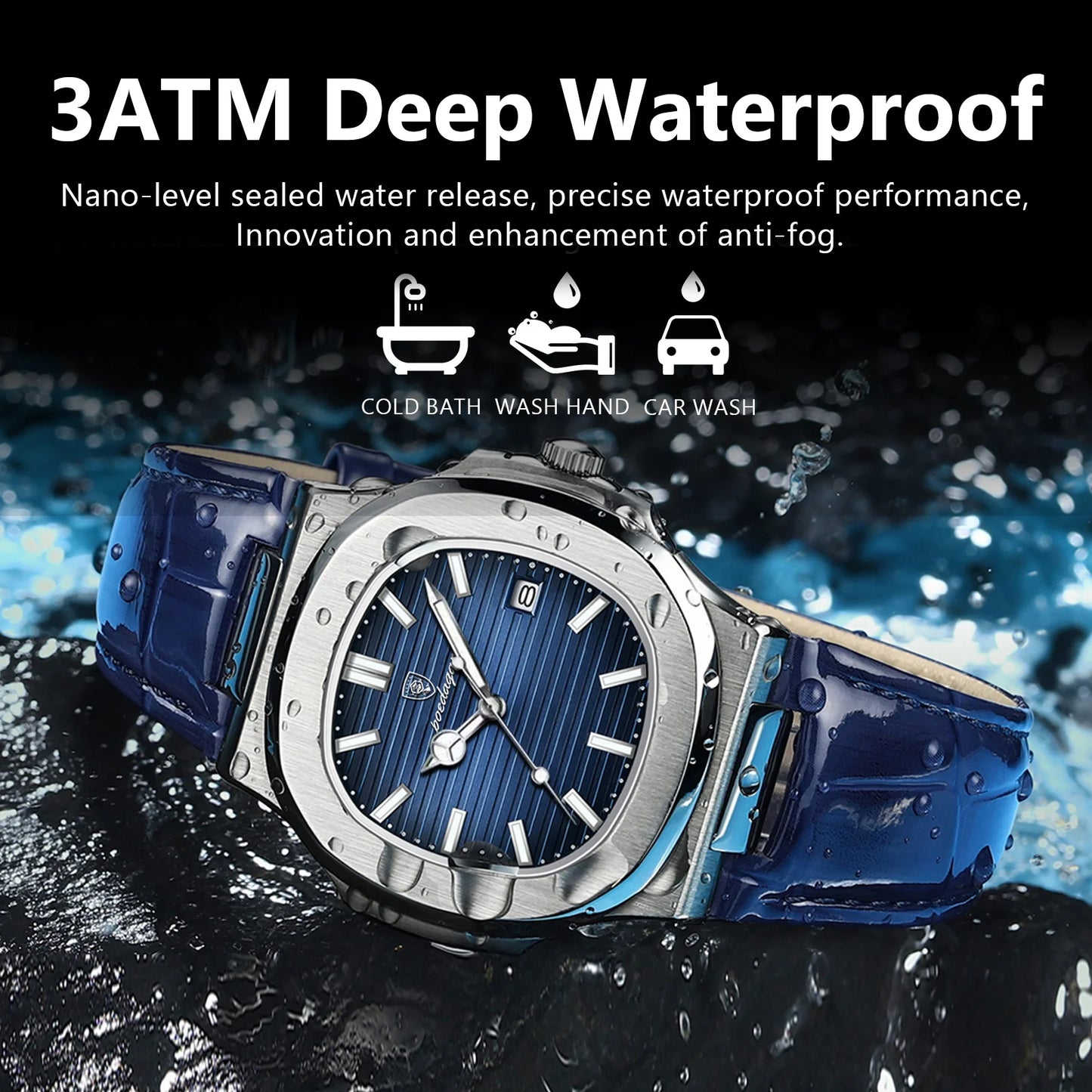 POEDAGAR Top Luxury Square Man Watch Date Waterproof Luminous Men