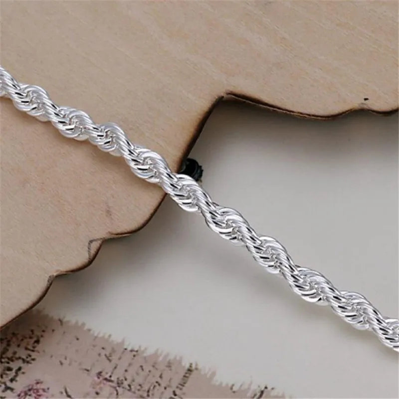 Hot Silver Plated Twisted Rope Bracelet Jewelry For Women And Men