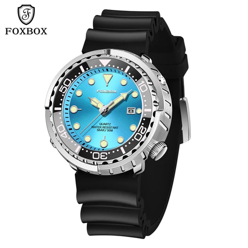 FOXBOX  Top Brand Fashion Diver Watch Men 50ATM Waterproof Date Clock