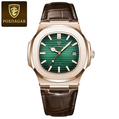 POEDAGAR Top Luxury Square Man Watch Date Waterproof Luminous Men