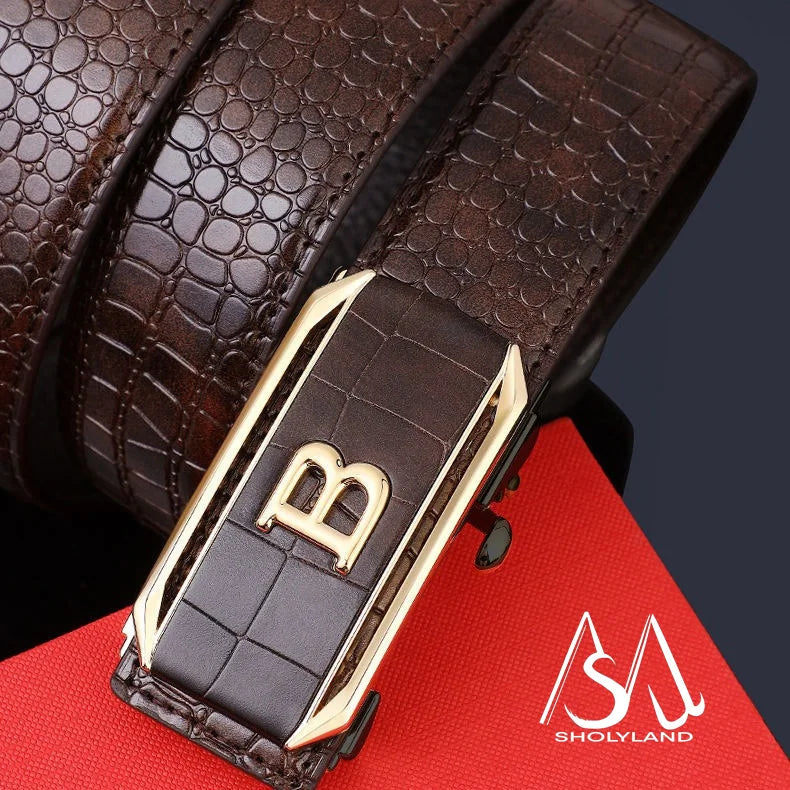 Hot Selling High Crocodile Pattern Alloy Letter Automatic Buckle Belt