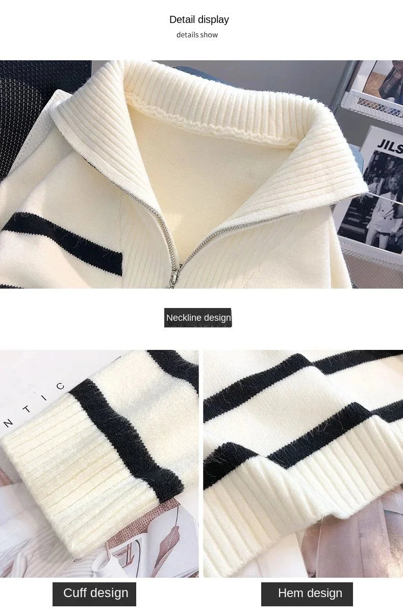 Sweater pullover women Spring and Autumn underwear New zipper stripe