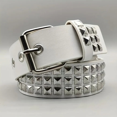 2023New Square Bead Rivet Belt Metal Pyramid Belt Men and Women Punk