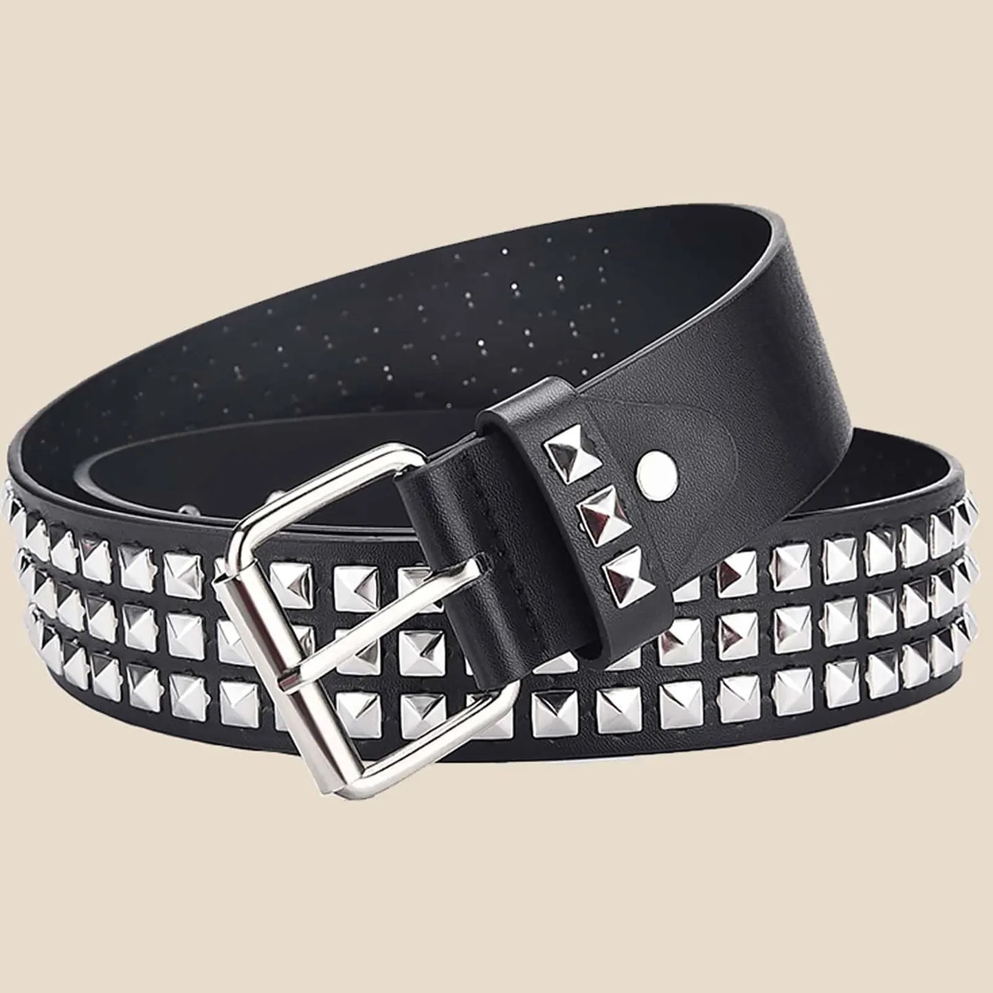 2023New Square Bead Rivet Belt Metal Pyramid Belt Men and Women Punk