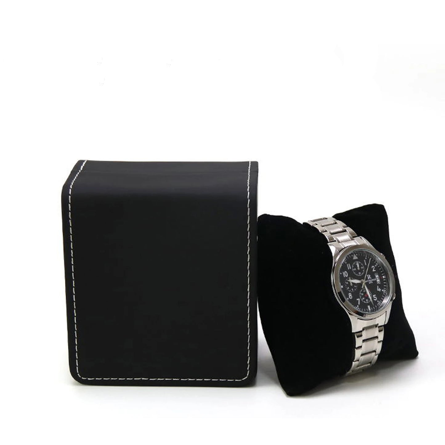 Lnofxas Black Single Watch Gift Box with Pillow PU Leather Wristwatch