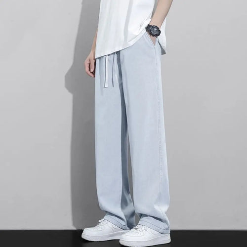 Street Fashion Trend Loose Versatile Wide Leg Jeans Men Elastic Waist