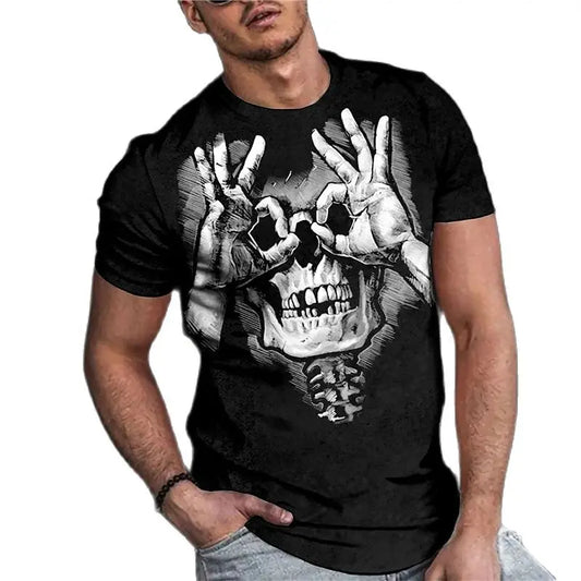 Vintage Horror 3d Skull Print Men's T-shirt Summer Classic Casual O