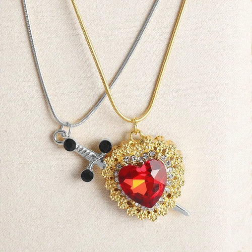 LATS 2pcs Can Be Assembled Heart and Sword Zircon Pendant Necklace for