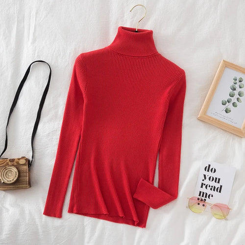 Women Turtleneck Sweater Knitted Soft Pullovers cashmere Jumpers Basic