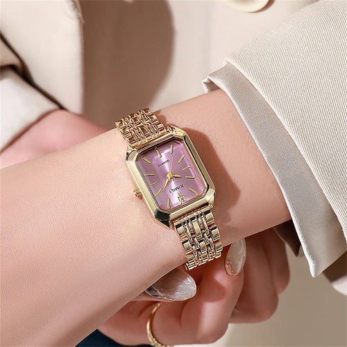 Luxury Ladies Fashion Quartz Watch Simple Scale Square Quality Gold