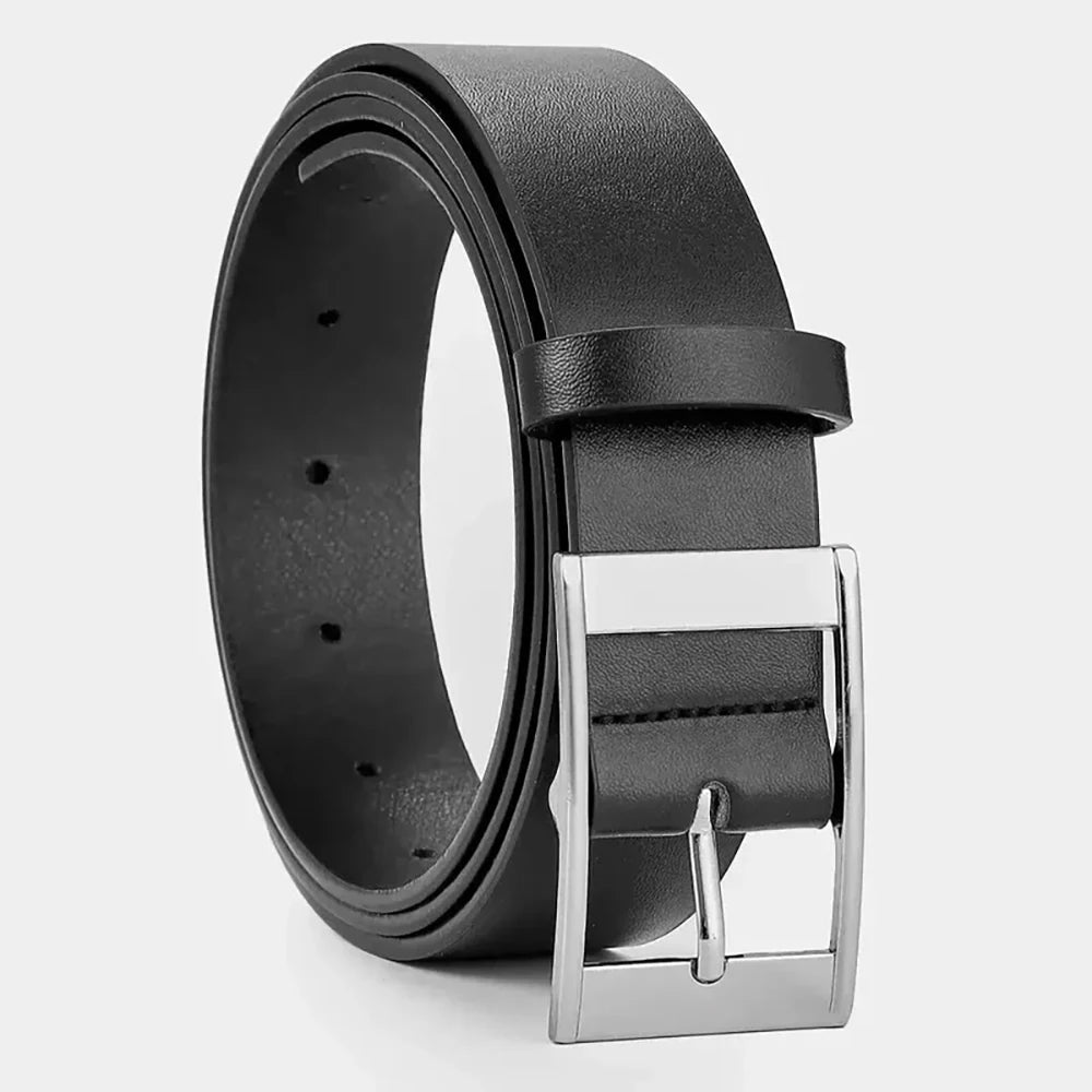 New Luxury Belt for Men PU Leather Belt Metal Pin Buckle High Quality