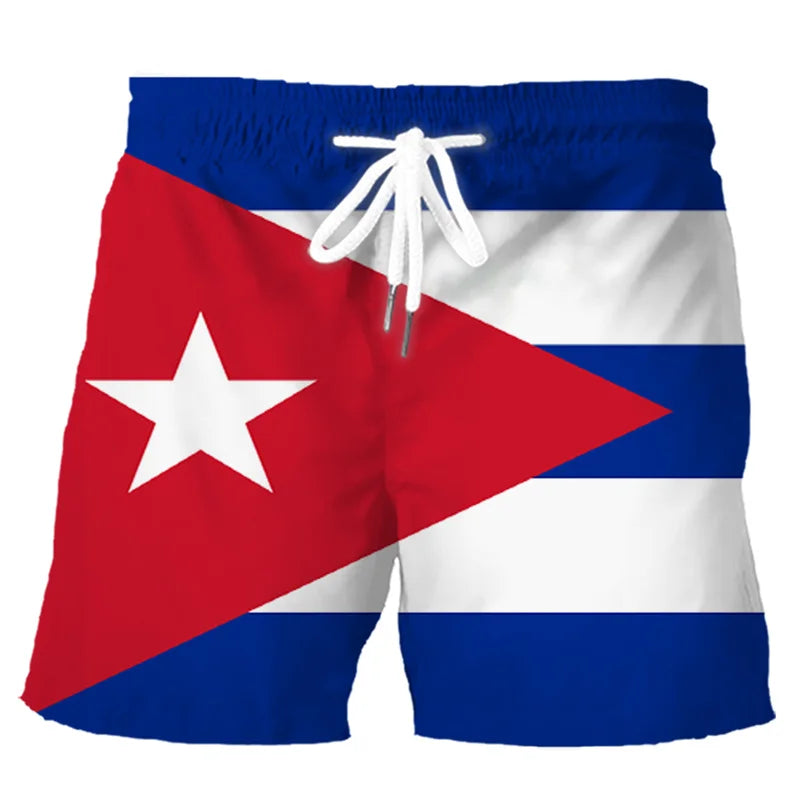 Retro 3D Printed Cuban Flag Beach Shorts Men Summer Casual Street Cube