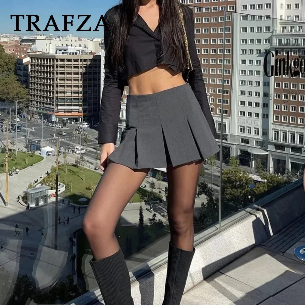 TRAFZA 2025 Spring Summer Women Casual Tierred Mini Skirts Fashion