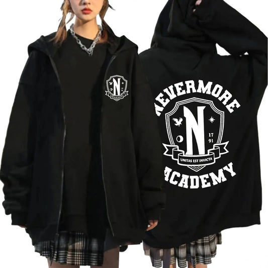 Wednesday Addams Nevermore Academy Zipper Hoodie Sweatshirts Harajuku