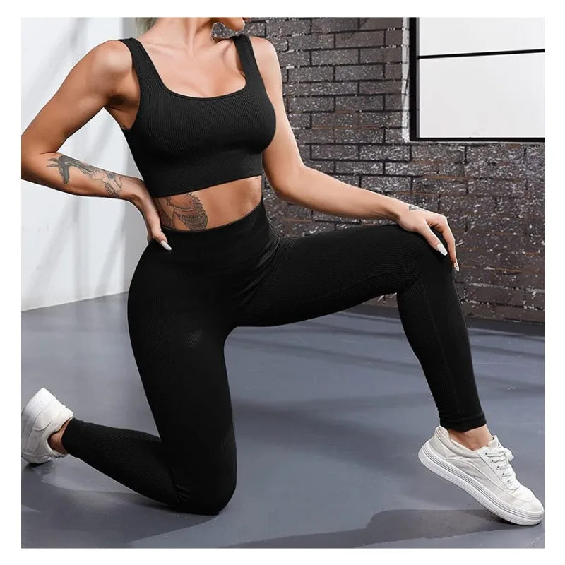 Thread Solid Leggings Women Seamless Knit Yoga Pants High Waist Hip