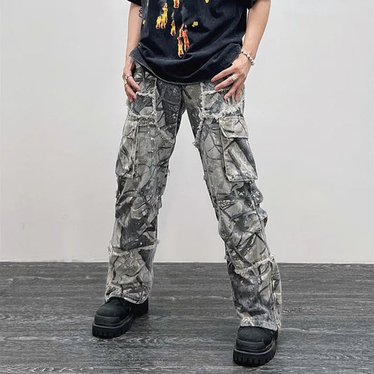 Overalls Camouflage Y2K Fashion Baggy Flare Jeans Cargo Pants Men