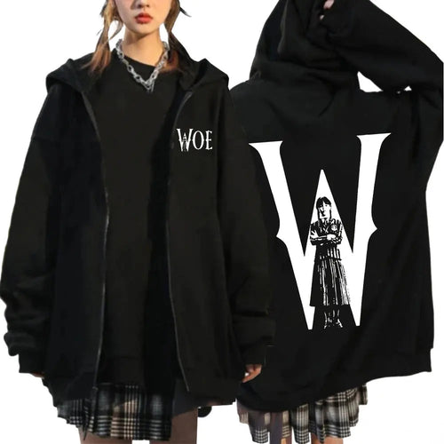 Wednesday Addams Nevermore Academy Zipper Hoodie Sweatshirts Harajuku