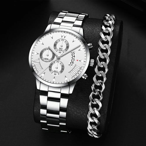 New Hot Watches Fashion Men Stainless Steel Watch Luxury Calendar