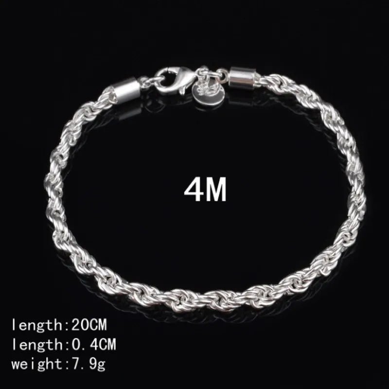 Hot Silver Plated Twisted Rope Bracelet Jewelry For Women And Men