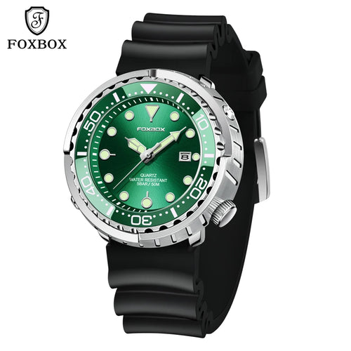 FOXBOX  Top Brand Fashion Diver Watch Men 50ATM Waterproof Date Clock