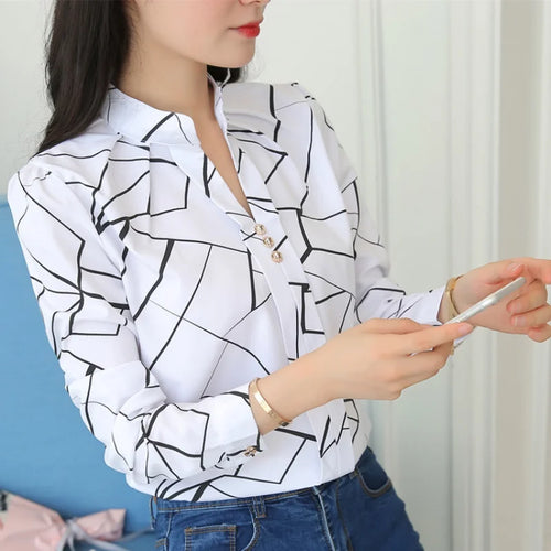 Stripe Women Blouse Fashion Standing Collar Women's Shirt Long Sleeved