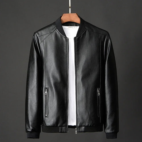 2024 Autumn New Men Black Biker PU Leather Coat Korean Fashion Men Pu