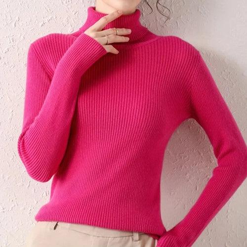 Women Fall Turtleneck Sweater Knitted Soft Pullovers Cashmere Jumpers