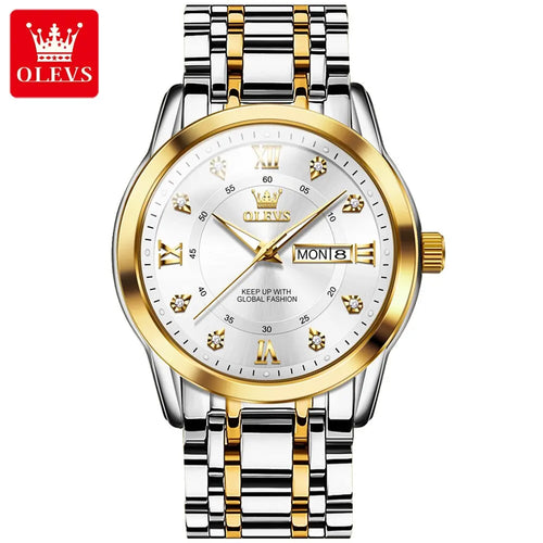 OLEVS Quartz Watch for Men Luxury Diamonds Gold Watch Waterproof