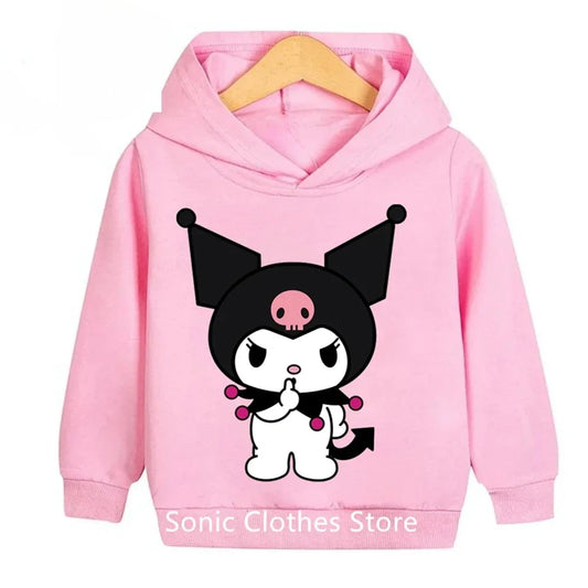 Kids Girls Kuromi Anime Hoodies  Long Sleeve Sweatshirts Children