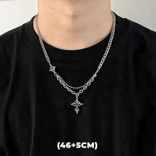 Hip Hop Zircon Star Double Layer Necklace For Men Women Trend Charm