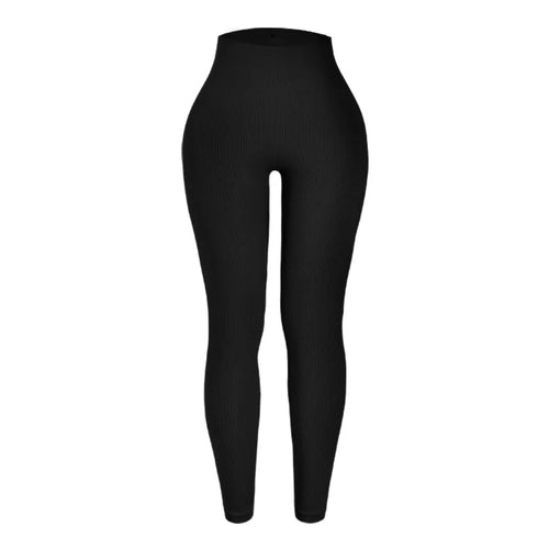 Thread Solid Leggings Women Seamless Knit Yoga Pants High Waist Hip