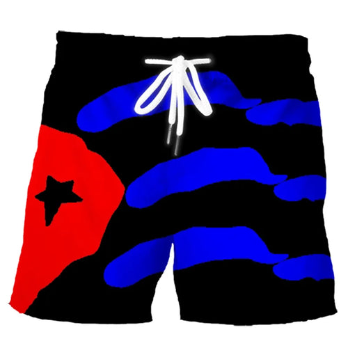 Retro 3D Printed Cuban Flag Beach Shorts Men Summer Casual Street Cube