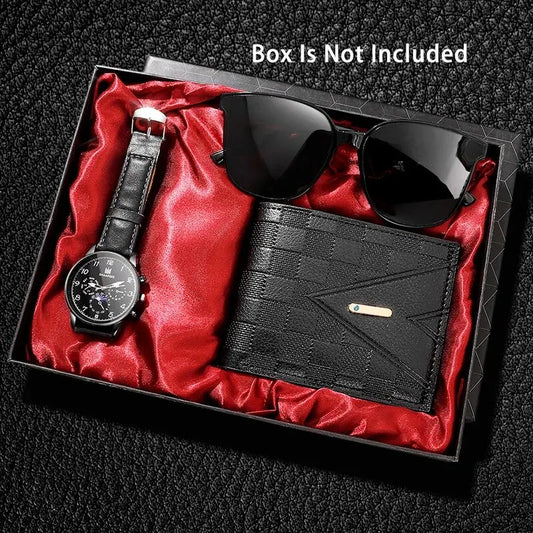 Fashion Mens Watches Wallet Glasses For Men Retro Black Bussiness