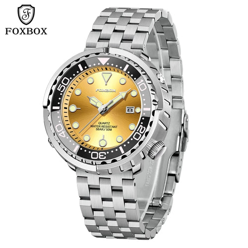 FOXBOX  Top Brand Fashion Diver Watch Men 50ATM Waterproof Date Clock