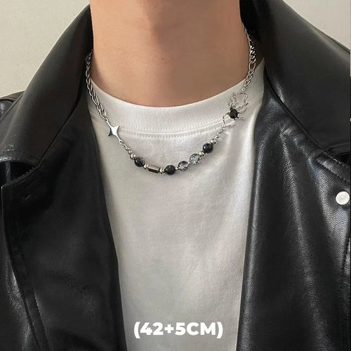 Hip Hop Zircon Star Double Layer Necklace For Men Women Trend Charm