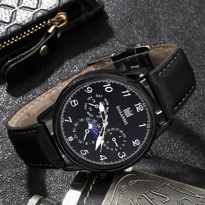 Fashion Mens Watches Wallet Glasses For Men Retro Black Bussiness