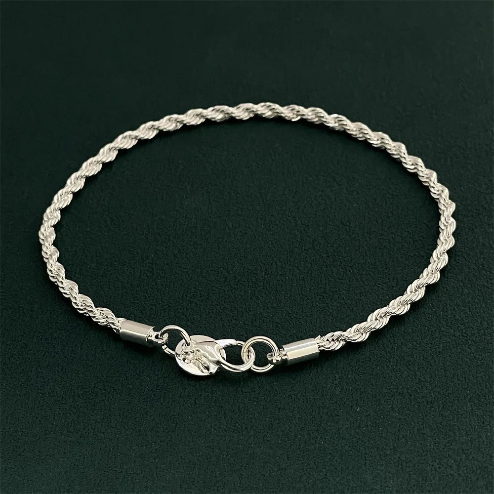 Hot Silver Plated Twisted Rope Bracelet Jewelry For Women And Men