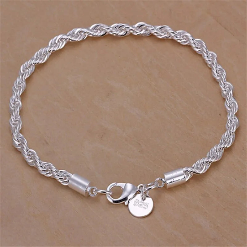 Hot Silver Plated Twisted Rope Bracelet Jewelry For Women And Men