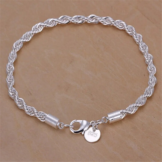 Hot Silver Plated Twisted Rope Bracelet Jewelry For Women And Men