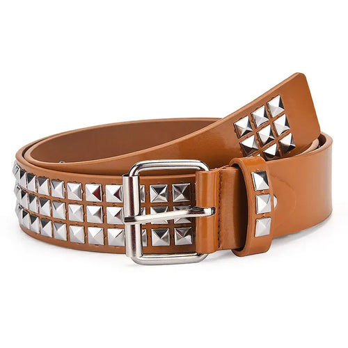 2023New Square Bead Rivet Belt Metal Pyramid Belt Men and Women Punk