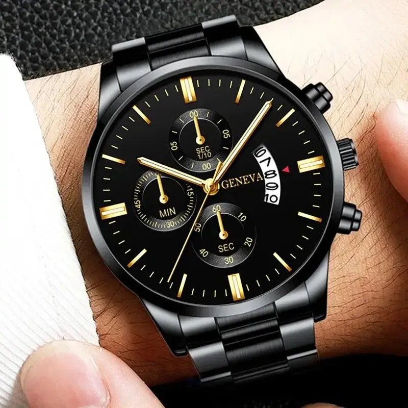 Fashion Men Stainless Steel Watch Luxury Calendar Quartz Wrist Watch