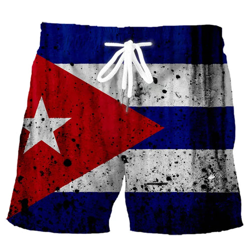 Retro 3D Printed Cuban Flag Beach Shorts Men Summer Casual Street Cube