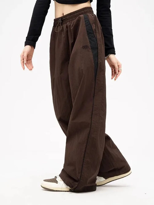 Women Spring Retro Solid Loose Drawstring Trousers Casual Joggers