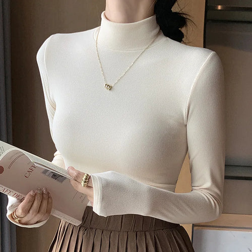 2024 New Knitted Half-turtleneck Pullovers Women Bottom Shirts Sweater