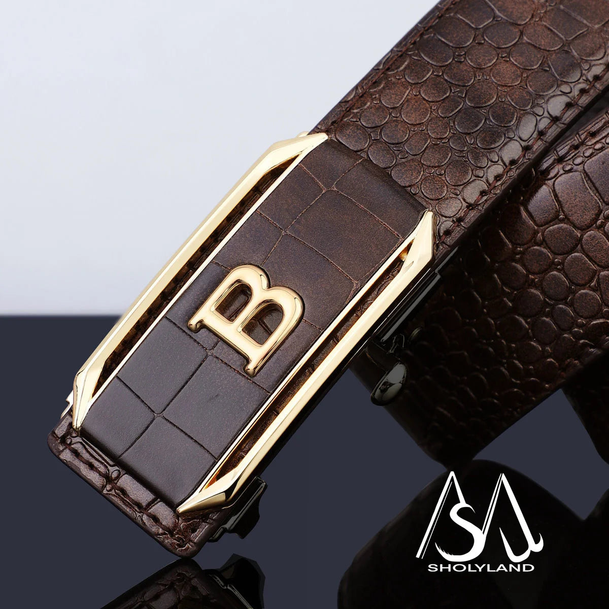 Hot Selling High Crocodile Pattern Alloy Letter Automatic Buckle Belt