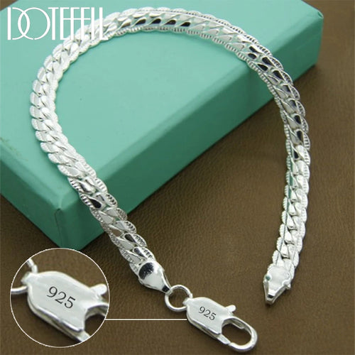 DOTEFFIL 925 Silver Bracelet 6mm 18/19/20cm Flat Side Chain Lobster